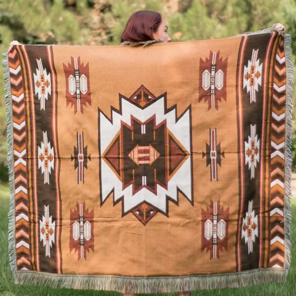 Terracotta – Plaid Tissé Aztèque Réversible