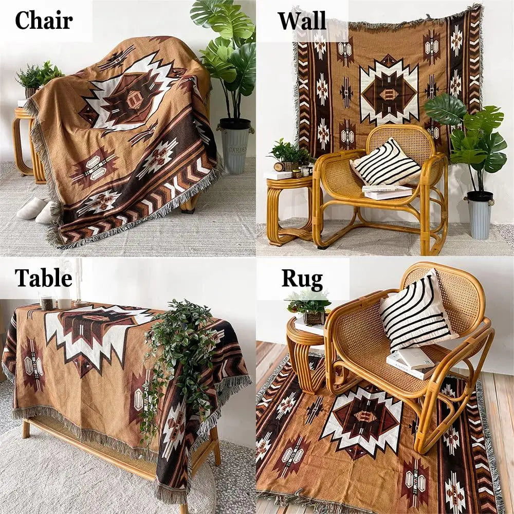 Terracotta – Plaid Tissé Aztèque Réversible