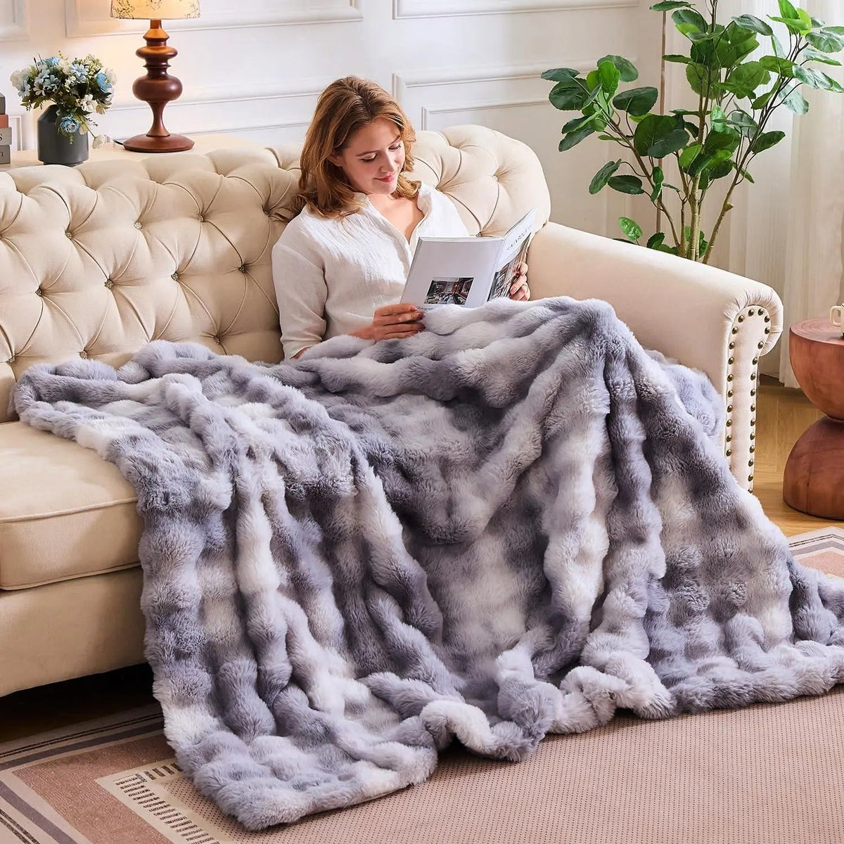 Aurore – Plaid Fausse Fourrure Tie & Dye