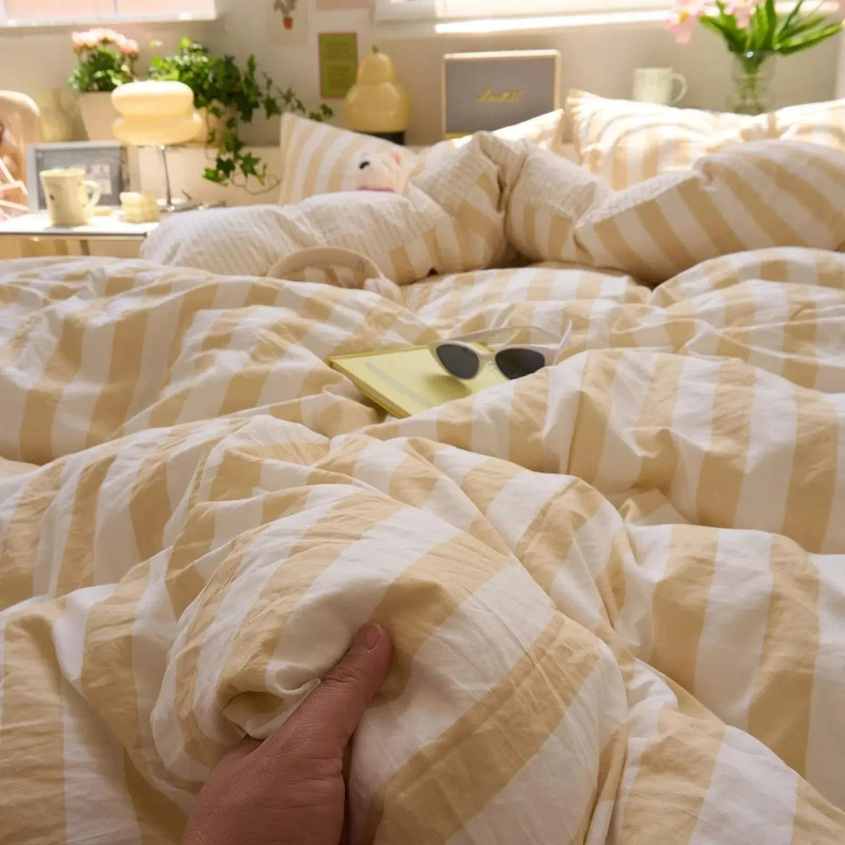Pastel – Parure de Lit Couette en Crêpe de Coton Rayée