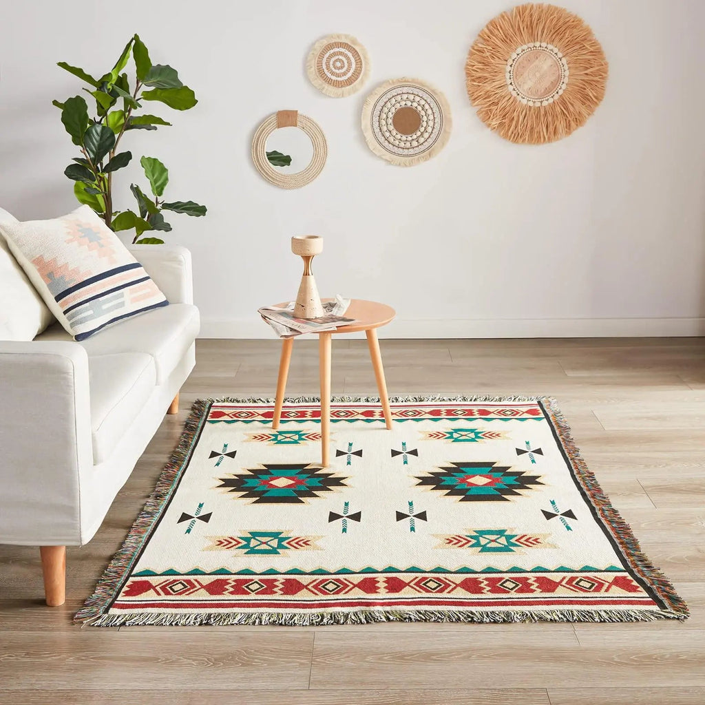 Sahara – Plaid Coton Tissé Aztèque à Franges