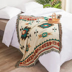 Sahara – Plaid Coton Tissé Aztèque à Franges
