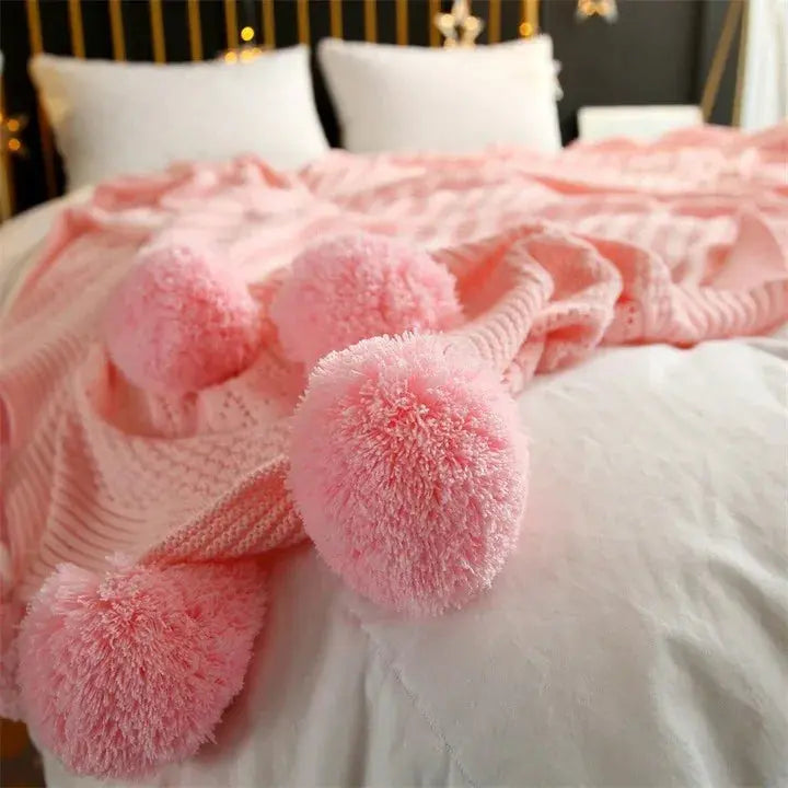 Bulle – Plaid Crochet Coton Cachemire à Pompons