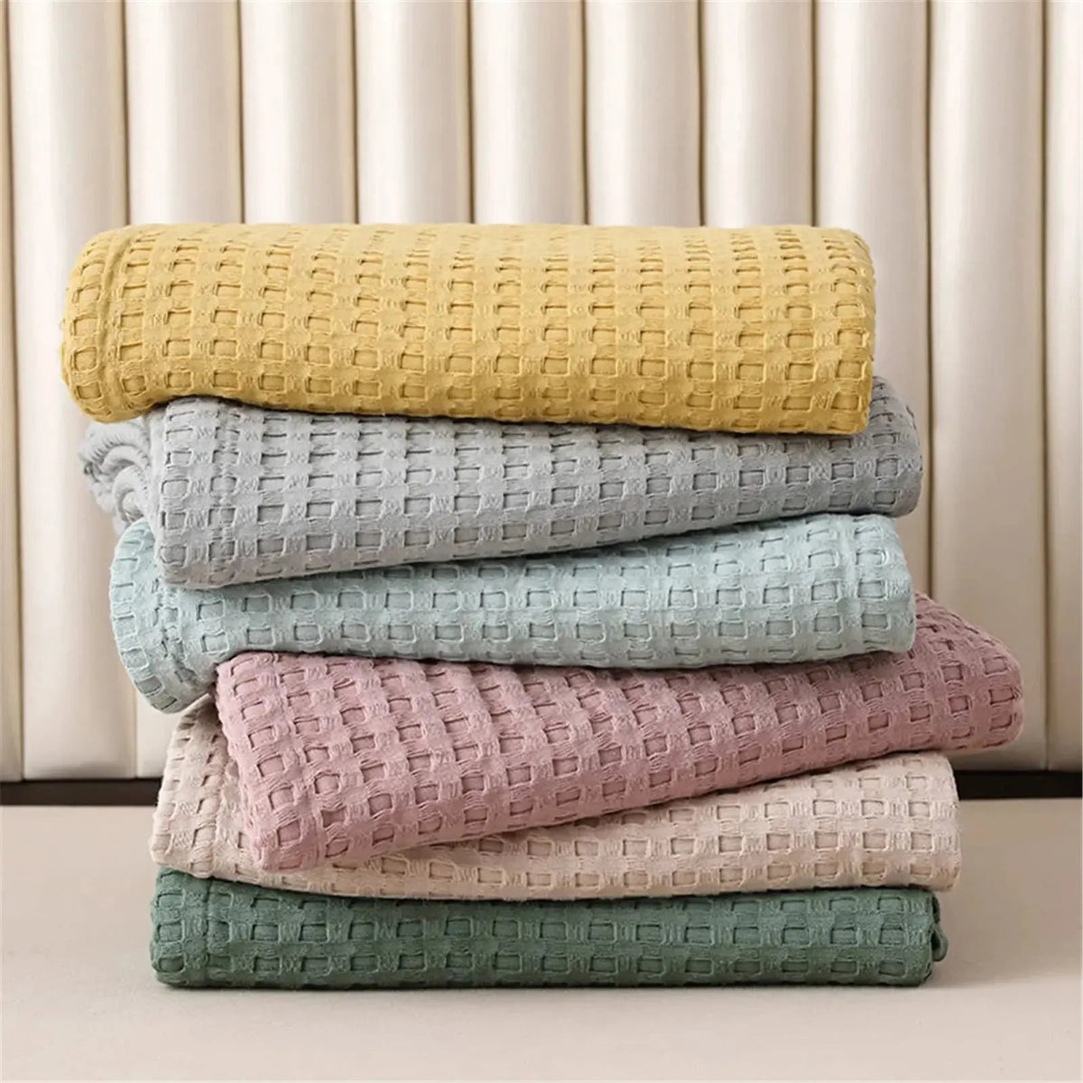 Gaufrette – Couverture Nid d'Abeille en Coton Respirant