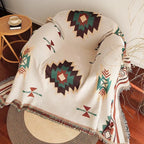 Sahara – Plaid Coton Tissé Aztèque à Franges