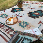 Sahara – Plaid Coton Tissé Aztèque à Franges