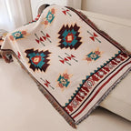 Sahara – Plaid Coton Tissé Aztèque à Franges