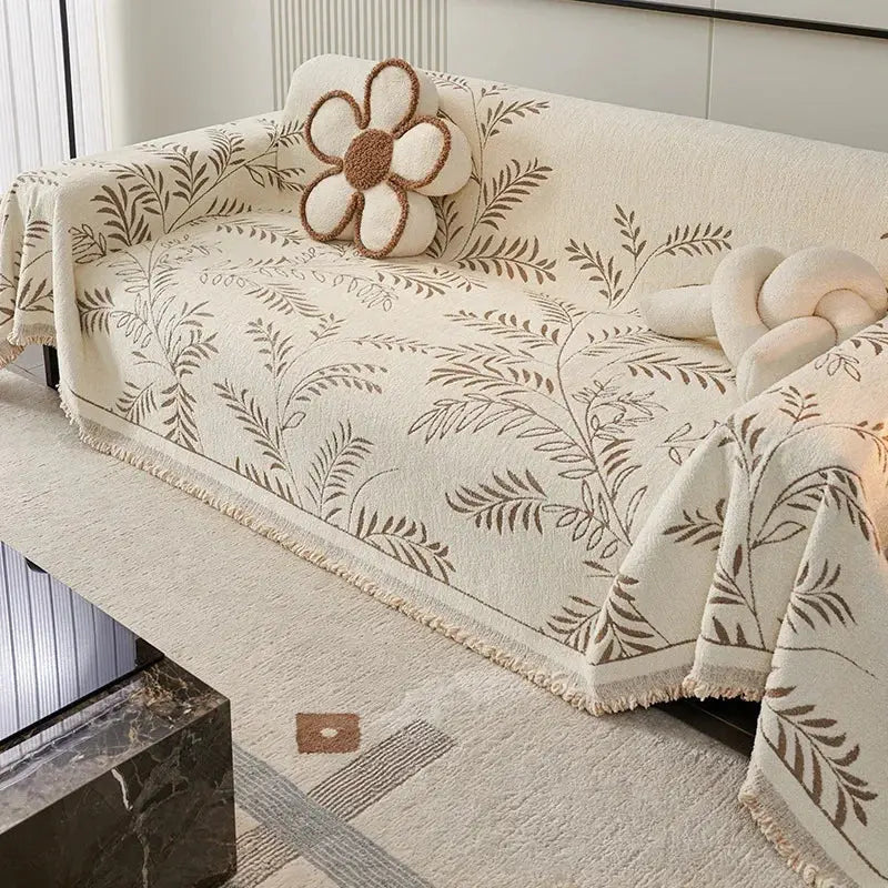 Feuillage – Jeté de Canapé Chenille Jacquard