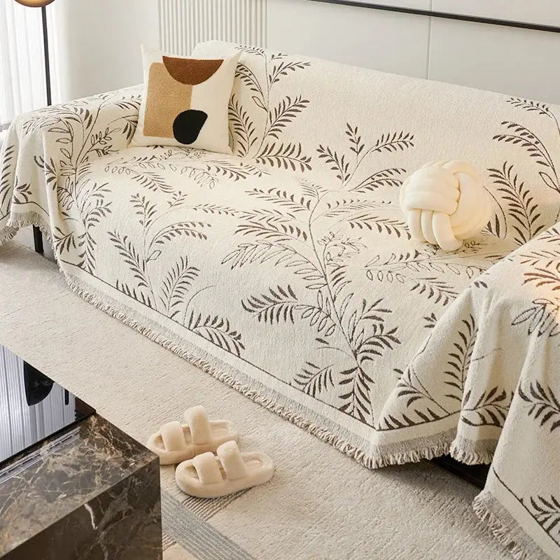 Feuillage – Jeté de Canapé Chenille Jacquard