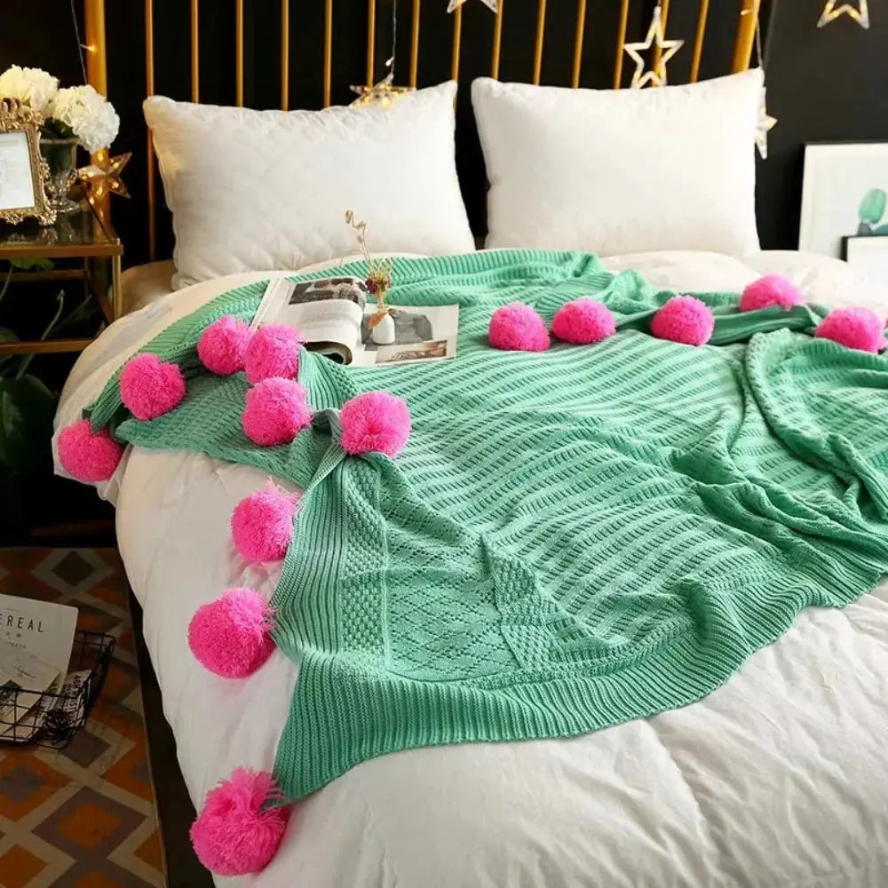 Bulle – Plaid Crochet Coton Cachemire à Pompons