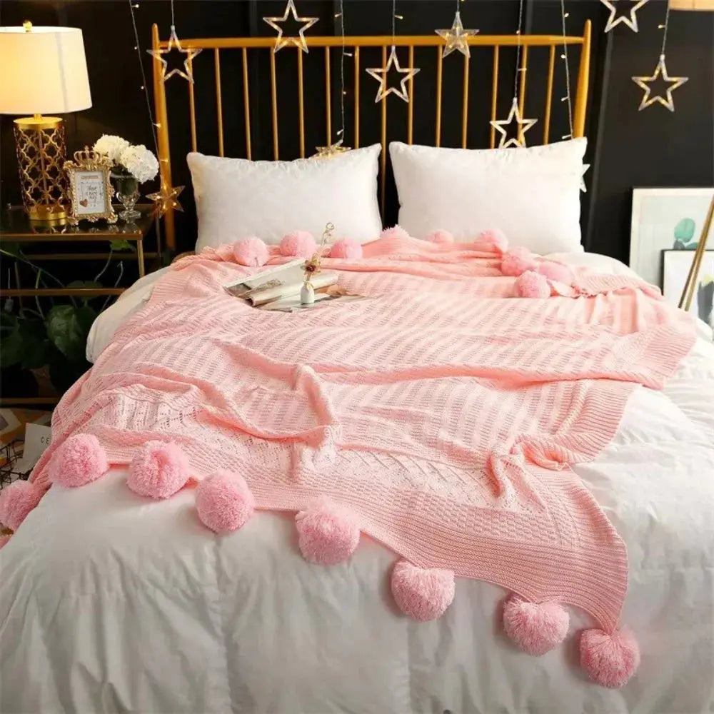 Bulle – Plaid Crochet Coton Cachemire à Pompons