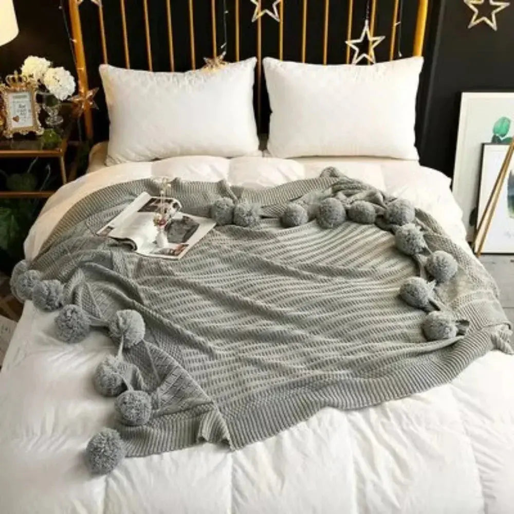 Bulle – Plaid Crochet Coton Cachemire à Pompons