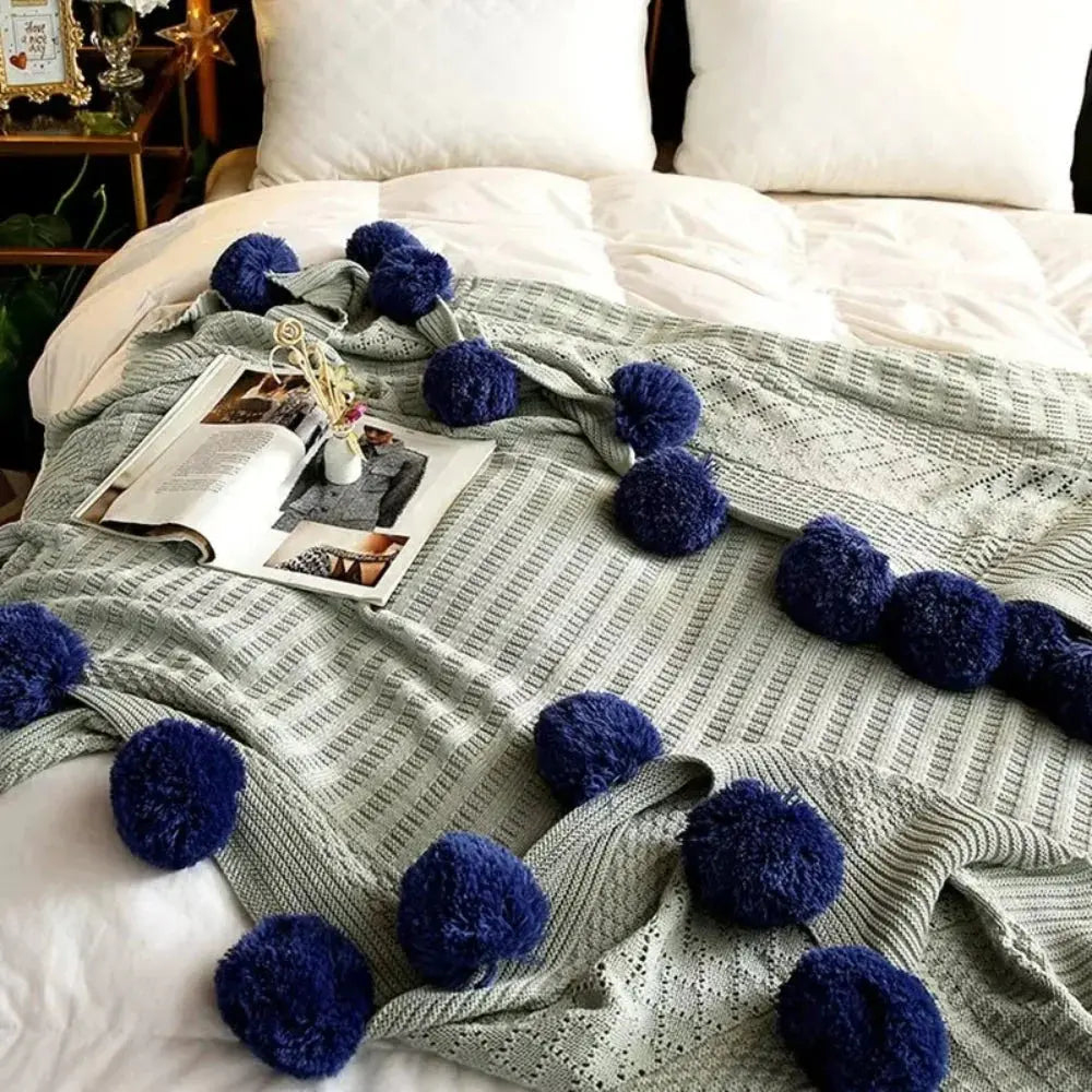 Bulle – Plaid Crochet Coton Cachemire à Pompons