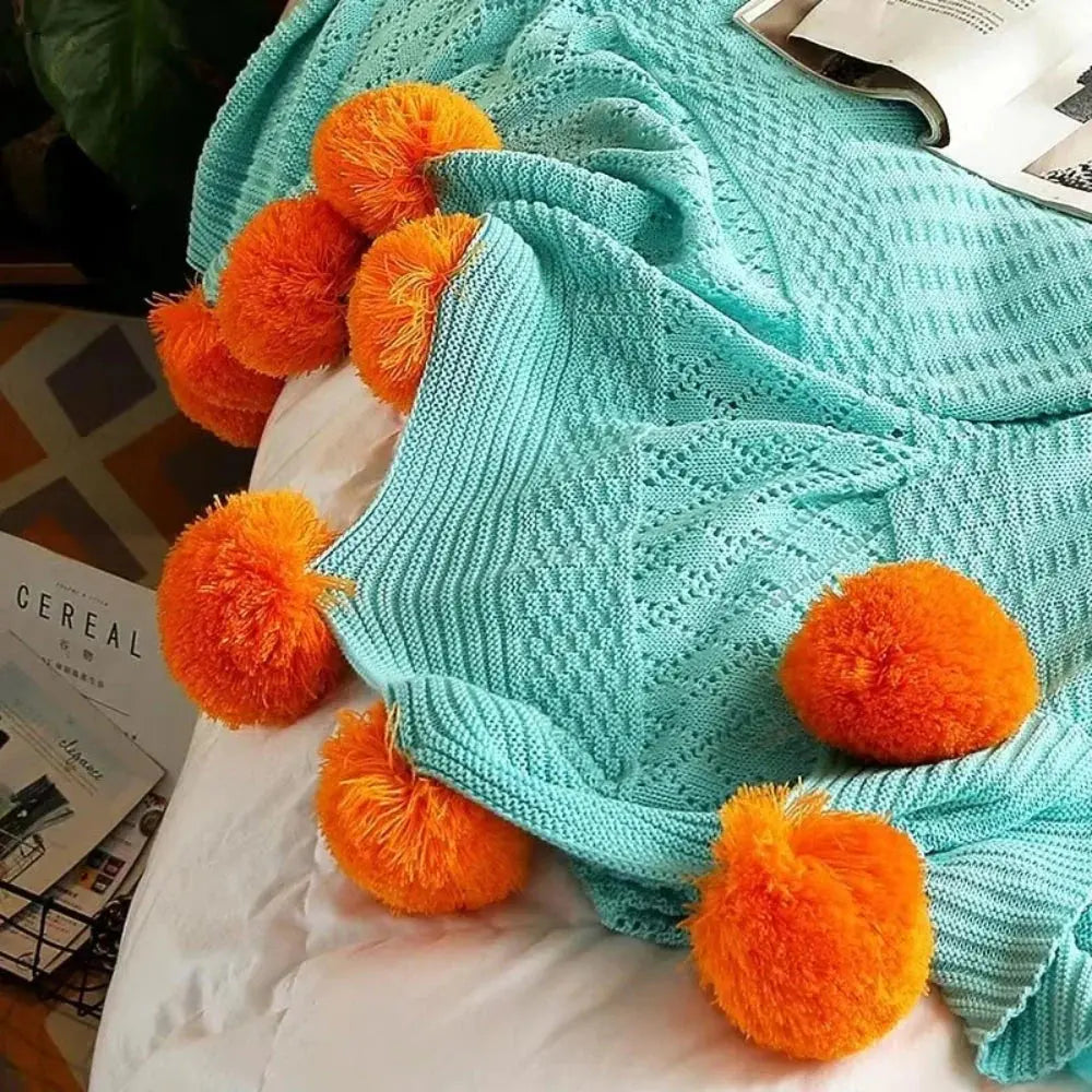 Bulle – Plaid Crochet Coton Cachemire à Pompons