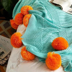 Bulle – Plaid Crochet Coton Cachemire à Pompons