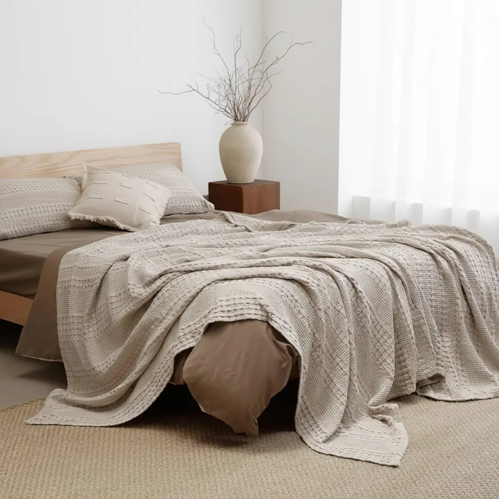 Gaufrette – Couverture Nid d'Abeille en Coton Respirant